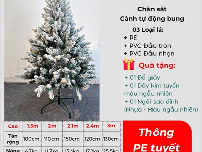 Cây thông Noel lá PE phủ tuyết 3 loại lá [Cao 1m5-3m] X-TREE-LP-PE1