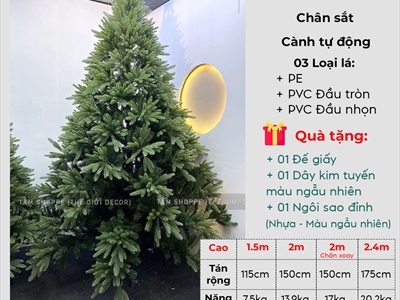 Cây thông Noel lá PE xanh 3 loại lá tán rộng [Cao 1m5-3m] X-TREE-LP-OT