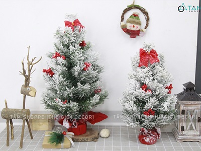 Cây thông Noel nhỏ để bàn phủ tuyết [Nhiều kiểu - Cao 45-60cm] X-TREE-03