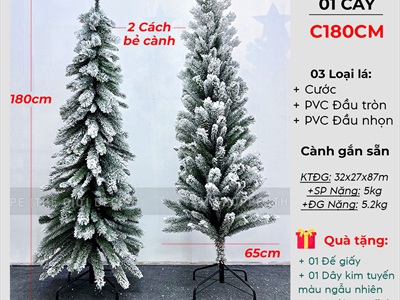 Cây thông Noel thân ốm phủ tuyết [Cao 1m8 - 2 cách bẻ cành] X-TREE-LP-ST