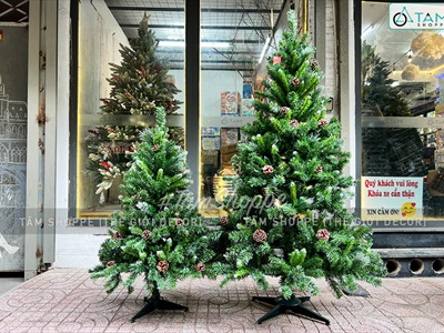Cây thông Noel xanh 3 loại lá gắn trái thông [Cao 1m2-4m5] X-TREE-LP-3LLQC