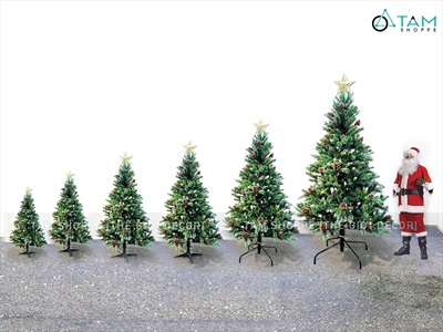 Cây thông Noel xanh 3 loại lá gắn trái thông [Cao 1m2-4m5] X-TREE-LP-3LLQC