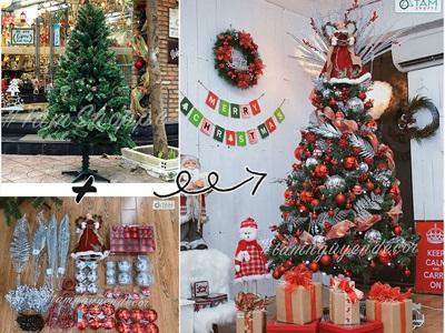 Cây thông Noel xanh 3 loại lá gắn trái thông [Cao 1m2-4m5] X-TREE-LP-3LLQC