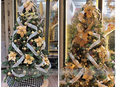 Cây thông Noel xanh 3 loại lá gắn trái thông [Cao 1m2-4m5] X-TREE-LP-3LLQC