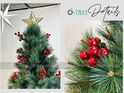 Cây thông Noel xanh cước đầu vàng trái đỏ [Nhiều cỡ từ 1.5-2.4m] X-TREE-LP-YHN-R
