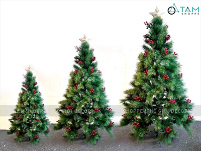 Cây thông Noel xanh cước đầu vàng trái đỏ [Nhiều cỡ từ 1.5-2.4m] X-TREE-LP-YHN-R