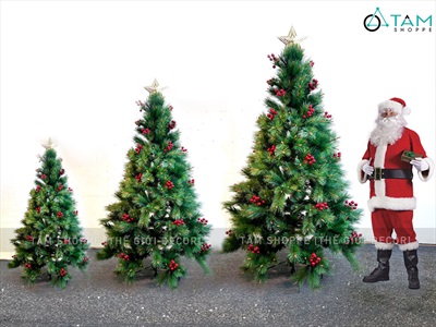 Cây thông Noel xanh cước đầu vàng trái đỏ [Nhiều cỡ từ 1.5-2.4m] X-TREE-LP-YHN-R