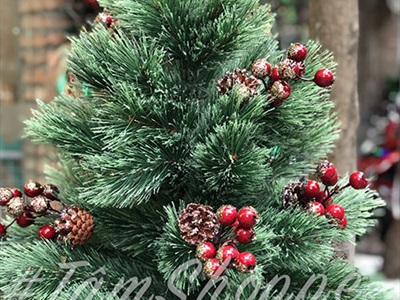 [ORDER 3-5 ngày] Cây thông Noel xanh cước đầu xòe gắn trái đỏ cao từ 180-240cm X-TREE-LP-A6N