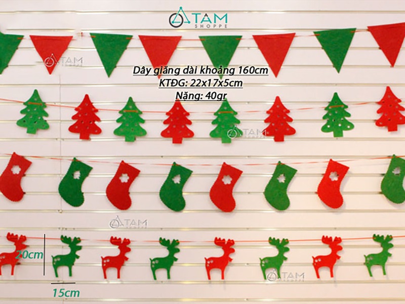 Dây banner Noel nỉ 8 phụ kiện xanh đỏ [Dài 160cm - Nhiều kiểu] BANER-NOEL-04