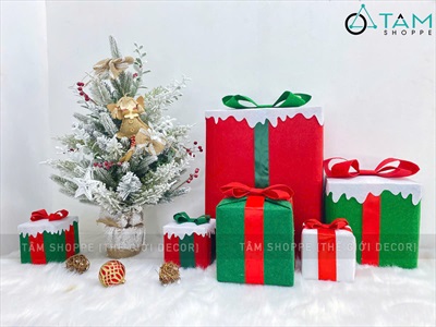 Hộp quà trang trí Noel vải nỉ tuyết tan chảy [Làm sẵn - Nhiều cỡ/màu] HOPQUA-02