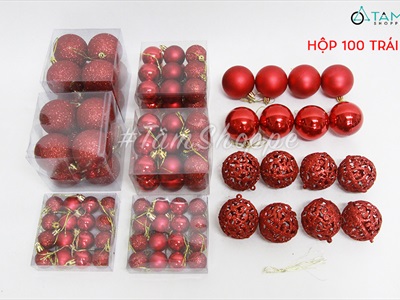 Hộp vali 100 trái châu Noel 4 kiểu nhiều cỡ Đk3-4-6cm TRAICHAU-20