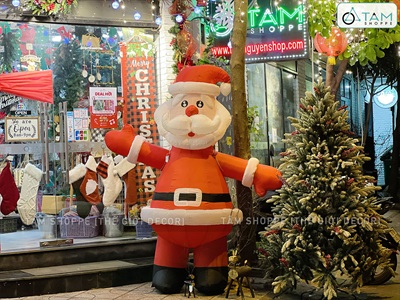 Mô hình ông già noel đứng tay chào cao 2-3m bơm hơi tự động [Vải dày - Bơm xịn] BOMHOI-X-05