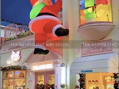 [ORDER 4-6 tuần] Mô hình ông già noel leo tường cao 2-3m bơm hơi tự động [Vải dày - Bơm xịn] BOMHOI-X-03