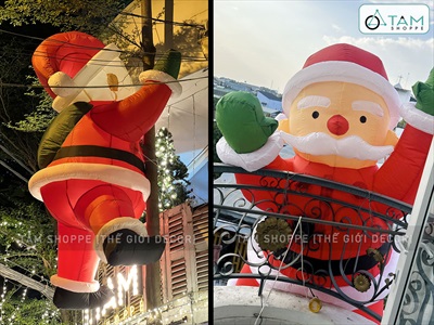 [ORDER 4-6 tuần] Mô hình ông già noel leo tường cao 2-3m bơm hơi tự động [Vải dày - Bơm xịn] BOMHOI-X-03