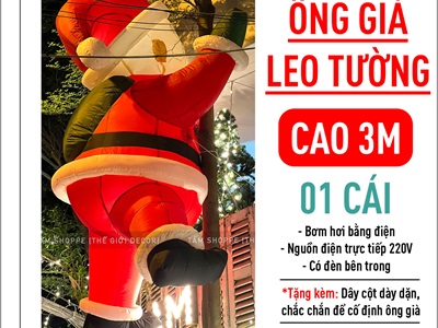 [ORDER 4-6 tuần] Mô hình ông già noel leo tường cao 2-3m bơm hơi tự động [Vải dày - Bơm xịn] BOMHOI-X-03