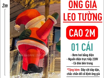 [ORDER 4-6 tuần] Mô hình ông già noel leo tường cao 2-3m bơm hơi tự động [Vải dày - Bơm xịn] BOMHOI-X-03