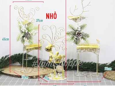 Mô hình tuần lộc kim loại ánh kim vàng sừng xoắn điệu đà TCV-TLOC-04