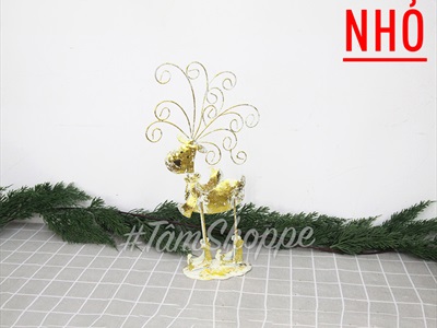 Mô hình tuần lộc kim loại ánh kim vàng sừng xoắn điệu đà TCV-TLOC-04