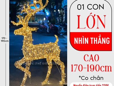 [ORDER 5-10 ngày] Mô hình tuần lộc thép quấn đèn Led dây bố kim tuyến vàng Gold cỡ lớn [Dáng đẹp - tỉ mỉ] TCV-TLOC-05
