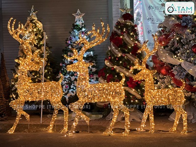 [ORDER 5-10 ngày] Mô hình tuần lộc thép quấn đèn Led dây bố kim tuyến vàng Gold cỡ lớn [Dáng đẹp - tỉ mỉ] TCV-TLOC-05