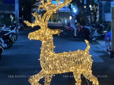 [ORDER 5-10 ngày] Mô hình tuần lộc thép quấn đèn Led dây bố kim tuyến vàng Gold cỡ lớn [Dáng đẹp - tỉ mỉ] TCV-TLOC-05