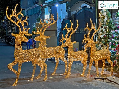 [ORDER 5-10 ngày] Mô hình tuần lộc thép quấn đèn Led dây bố kim tuyến vàng Gold cỡ lớn [Dáng đẹp - tỉ mỉ] TCV-TLOC-05