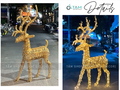 [ORDER 5-10 ngày] Mô hình tuần lộc thép quấn đèn Led dây bố kim tuyến vàng Gold cỡ lớn [Dáng đẹp - tỉ mỉ] TCV-TLOC-05