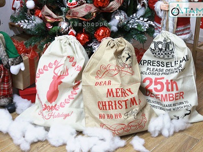 Túi đựng quà ông già Noel vải bố cỡ lớn 50x70cm TUIDUNG-03