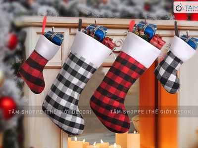 Vớ tất Noel vải caro đơn giản có cỡ lớn nhỏ VOTAT-X-06
