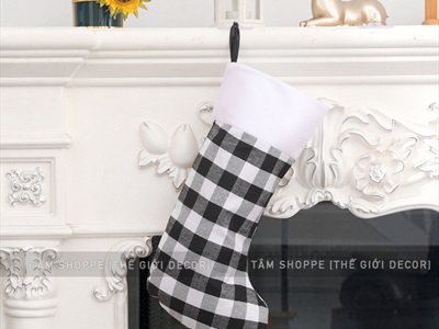 Vớ tất Noel vải caro đơn giản có cỡ lớn nhỏ VOTAT-X-06