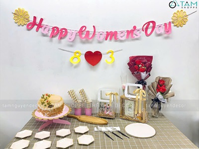 Dây banner chữ Happy Women's day 8/3 - 20/10 [Vải nỉ - Kèm dây] BANER-KHAC-01