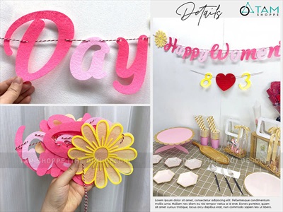 Dây banner chữ Happy Women's day 8/3 - 20/10 [Vải nỉ - Kèm dây] BANER-KHAC-01