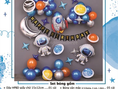 Set bóng sinh nhật 2 phi hành gia xanh dương SSN-BDTS-012