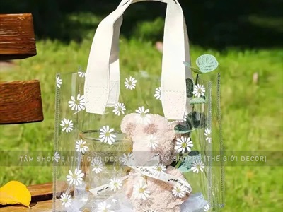 Túi nhựa dẻo trong suốt in hoa cúc đựng quà [Dày dặn - 2 cỡ] TUIDUNG-05