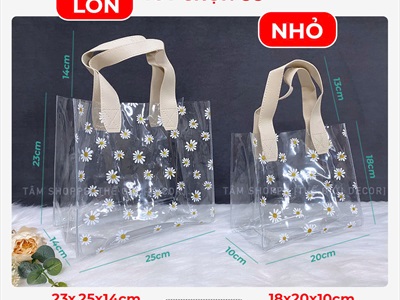 Túi nhựa dẻo trong suốt in hoa cúc đựng quà [Dày dặn - 2 cỡ] TUIDUNG-05