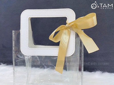 Túi nhựa dẻo trong suốt đựng quà quai vuông [Kèm ruy băng - 2 cỡ] TUIDUNG-06
