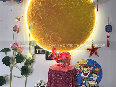 [ORDER 3-5 NGÀY] Đèn mặt trăng phẳng vân nổi 2D decor nhiều cỡ [Dạng treo - Sáng đẹp] MATTRANG-02