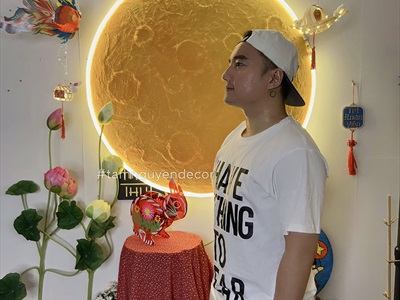 [ORDER 3-5 NGÀY] Đèn mặt trăng phẳng vân nổi 2D decor nhiều cỡ [Dạng treo - Sáng đẹp] MATTRANG-02