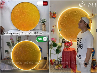 [ORDER 3-5 NGÀY] Đèn mặt trăng phẳng vân nổi 2D decor nhiều cỡ [Dạng treo - Sáng đẹp] MATTRANG-02