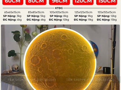 [ORDER 3-5 NGÀY] Đèn mặt trăng phẳng vân nổi 2D decor nhiều cỡ [Dạng treo - Sáng đẹp] MATTRANG-02
