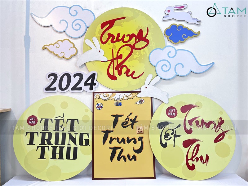 Mặt trăng, đám mây, con thỏ trang trí Trung thu bằng Formex 5li nhiều kiểu (tặng băng keo 2 mặt) FORM-TRTHU-01