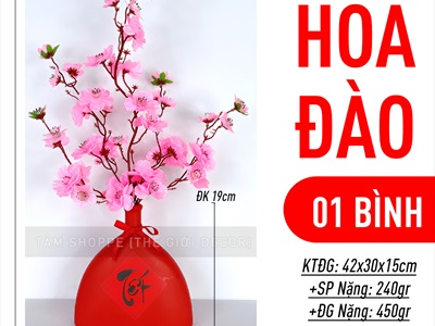 Bình hoa Tết mai đào thân tam giác cổ nhỏ [Set sẵn - Tiện lợi] BINHHOACS-02