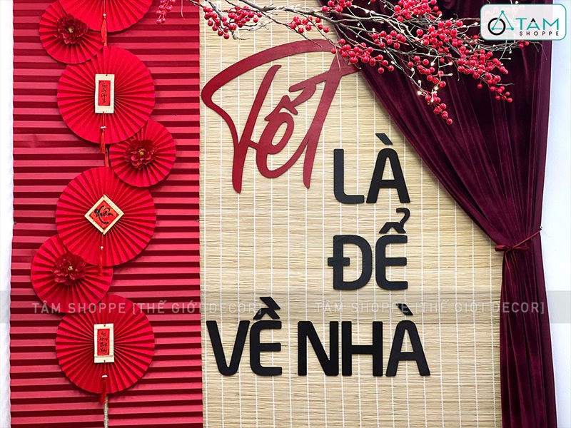 Bộ chữ gỗ Tết là để về nhà - Tết sum vầy [Chữ lớn - Cắt theo yêu cầu] CHUGO-12