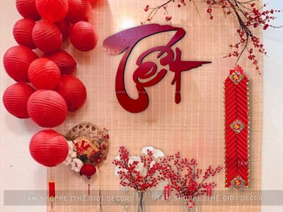 Chữ Tết thư pháp cỡ lớn bằng gỗ 60x72cm [Gỗ nhẹ - Màu sơn mờ] CHUGO-06