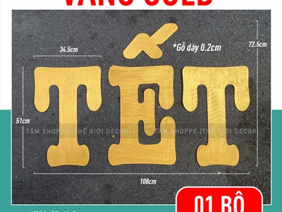 Chữ Tết viết hoa cỡ lớn bằng gỗ cao 70cm [Gỗ nhẹ - Màu sơn mờ] CHUGO-07