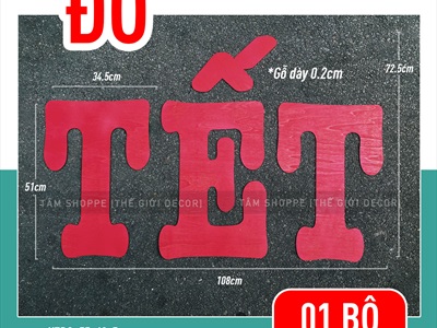Chữ Tết viết hoa cỡ lớn bằng gỗ cao 70cm [Gỗ nhẹ - Màu sơn mờ] CHUGO-07