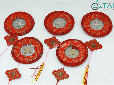 Set 02-05 Lồng đèn giấy con sâu chữ Phúc hoạ tiết (tặng que cầm) LDEN-GIAY-03