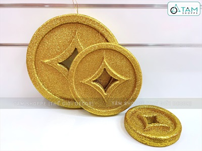 Mô hình đồng tiền vàng mút xốp kim tuyến cỡ lớn [Hàng đẹp + 03 cỡ] DONGTIEN-02