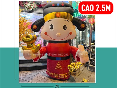 [ORDER 4-6 TUẦN] Mô hình Ông thần tài kiểu đứng bơm hơi tự động tay cầm thỏi vàng cao 2.5m [Vải dày - Bơm xịn] BOMHOI-T-02