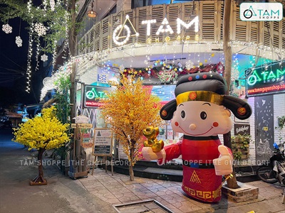 [ORDER 4-6 TUẦN] Mô hình Ông thần tài kiểu đứng bơm hơi tự động tay cầm thỏi vàng cao 2.5m [Vải dày - Bơm xịn] BOMHOI-T-02